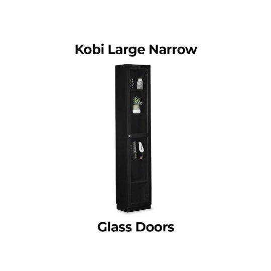 Kobi Large Narrow Bookcase with Glass Shelving • Show your gems 💎