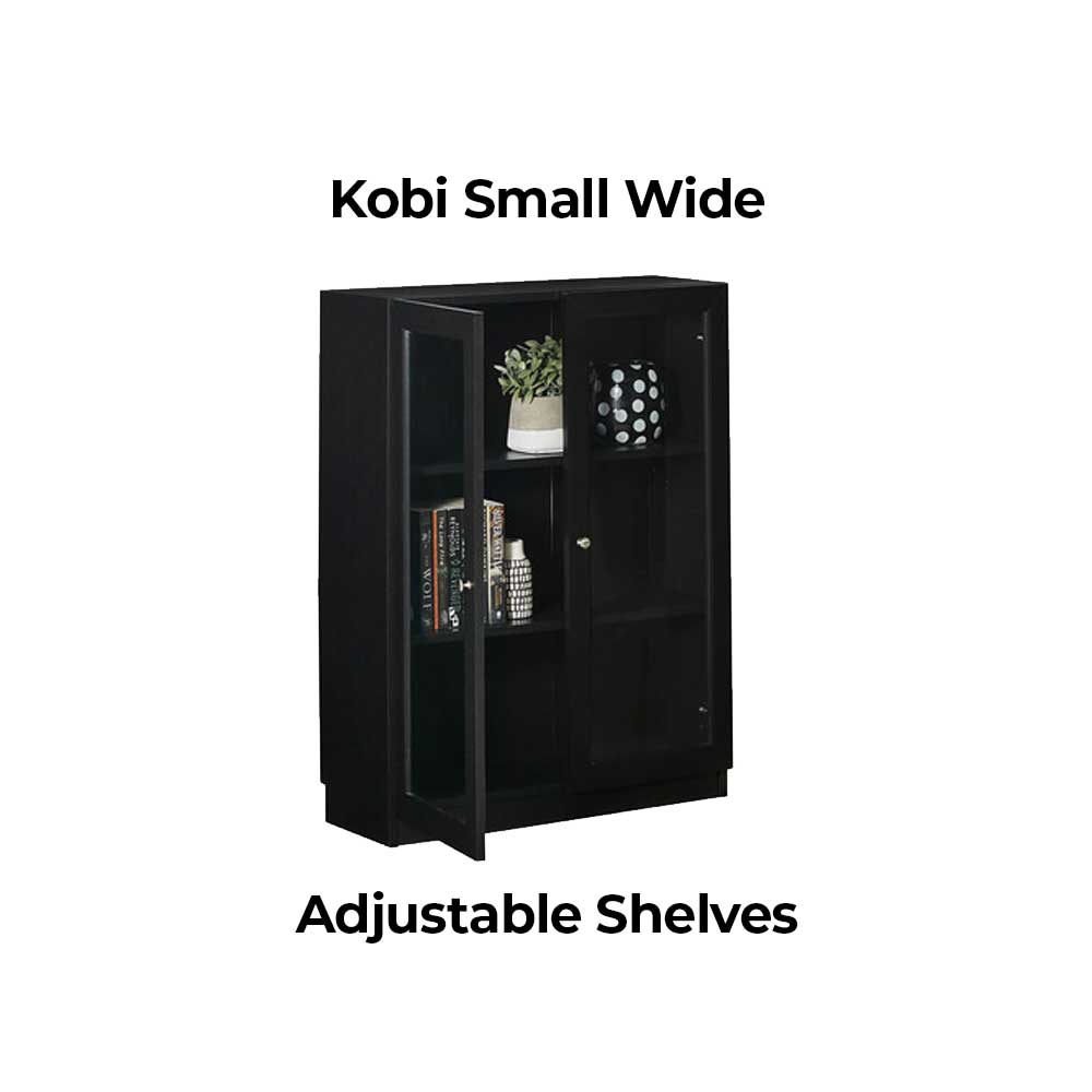 Kobi Small Wide Bookcase with Glass Shelving • Display your gems 💎